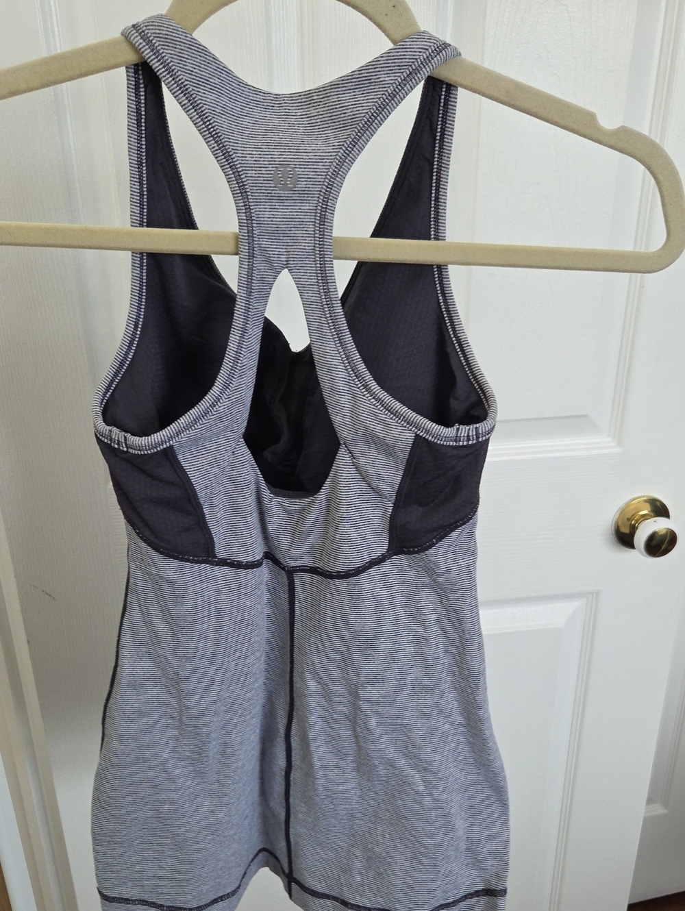 lululemon athletica Gray Striped Racerback Tank with Built-In Shelf Bra